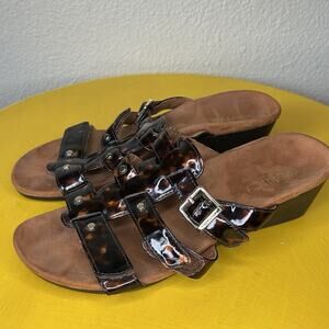 VIONIC Radia Tortoise Orthotic Womens Open Toe Slip On Wedge Sandals size 7